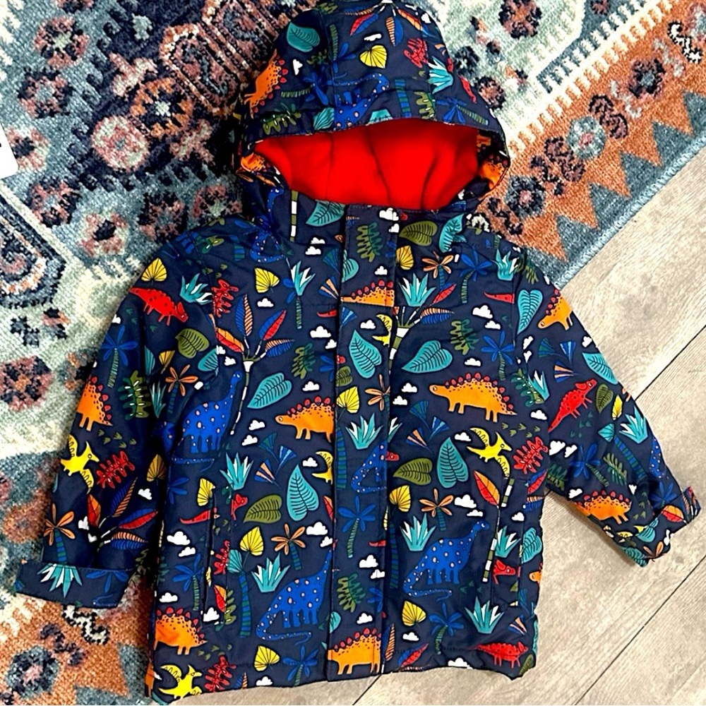 The Children's Place Toddler Boys Dinosaur Winter Coat 2T Zip Hood Puff Colorful